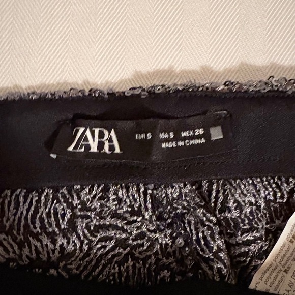 Zara Womens Dark Silver Sequin Flare Stretch Pants Sparkly Glitter Party SZ S - Picture 9 of 16